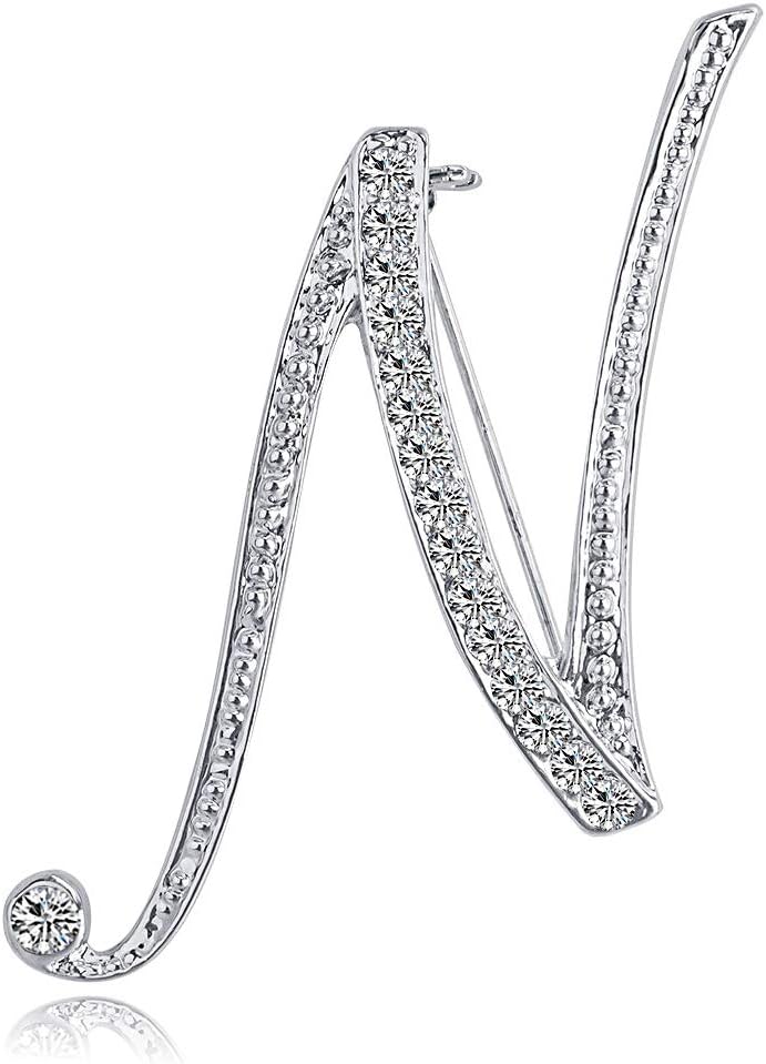 Letter Brooch Pins Initial Rhinestone Brooch for Women Crafts Silvery A-Z
