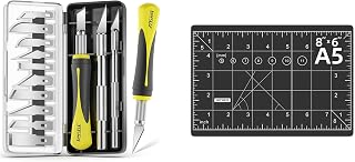 DIYSELF 16-Piece Craft Knife Set, 3-Piece Hobby Knife with 10-Piece Exacto Knife Blades and Black Cutting Mat 6in×8in(Yellow)