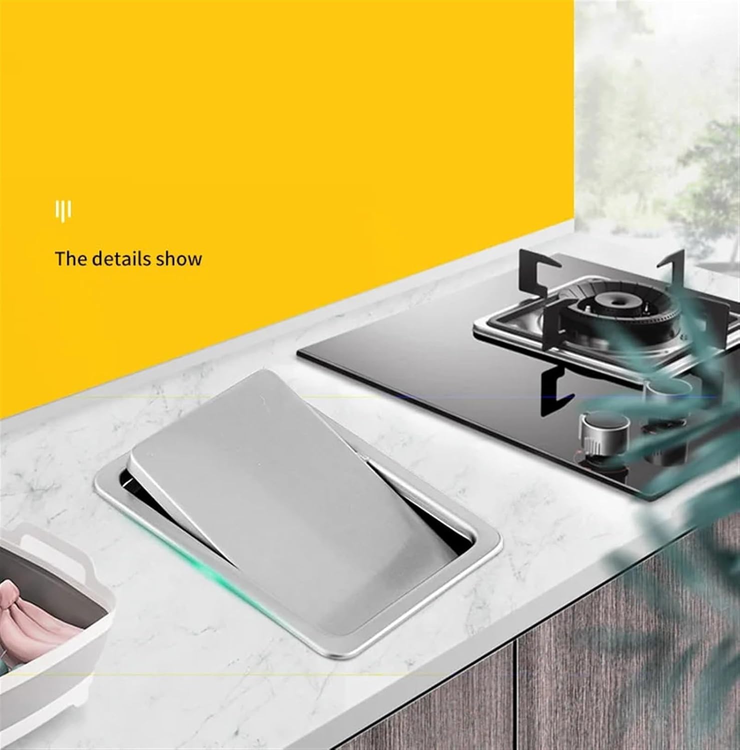 Built-in Dustbin Lid Stainless Steel Recessed Built-in Balance Swing Flap Lid Cover Trash Bin Garbage Can Kitchen Counter Top,27x18.5mm