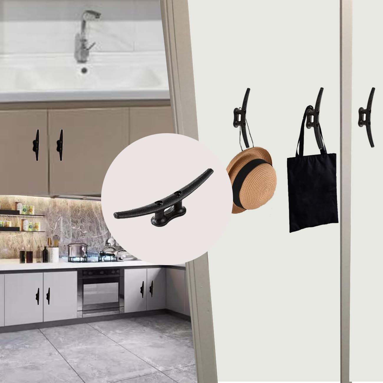 8 Inch Dock Cleats, Boat Cleat Open Base Cast Iron,Electrophoretic Coated Boat Dock Cleats Weatherproof Tie Downs for Boat, Decks, Marine or Home Decoration (4 Pack)