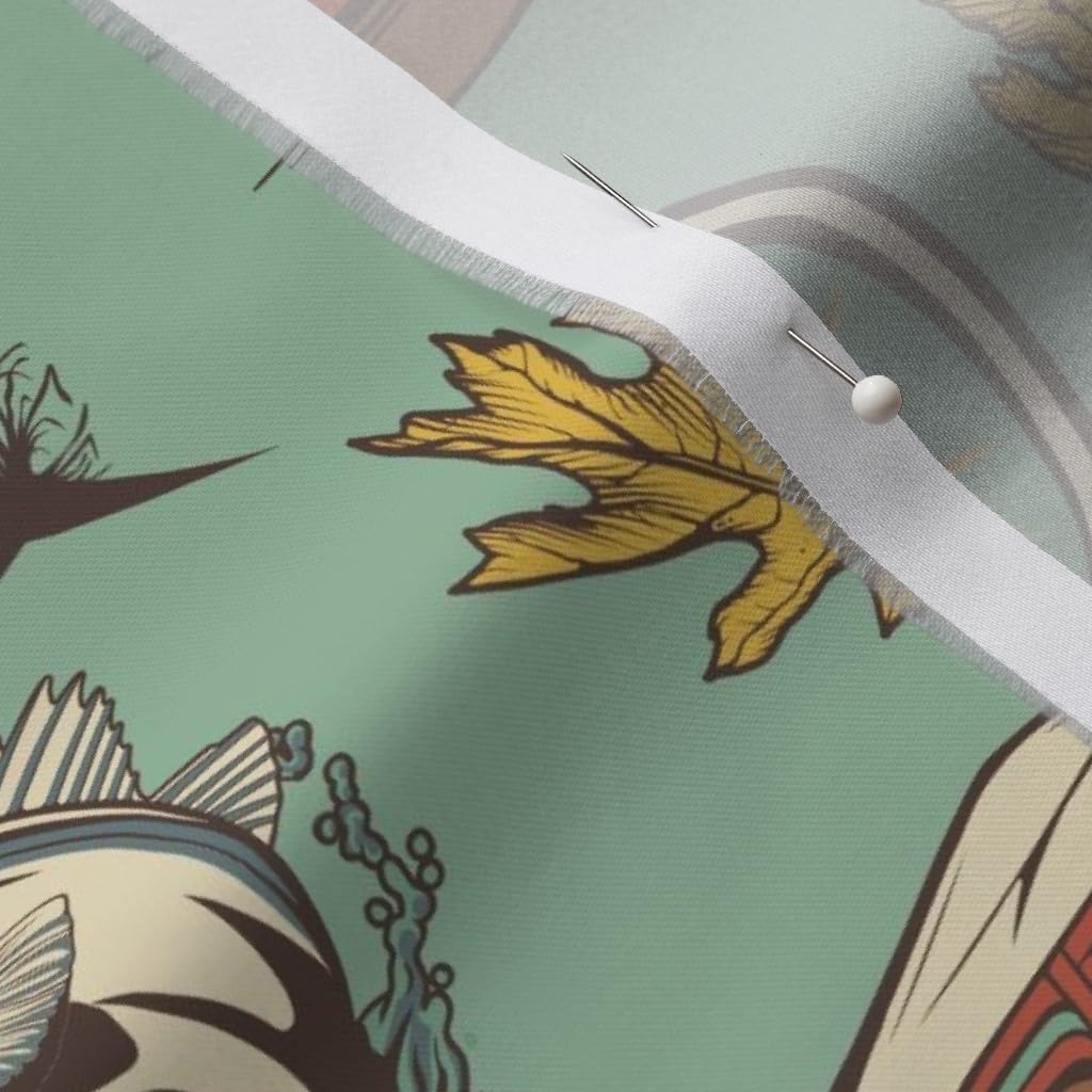 Spoonflower Fabric - Hiking Fishing Adventure Leaves Sunset Trees Fish Sports Printed on Organic Cotton Sateen Fabric by The Yard - Sewing Quilting Apparel Home Decor
