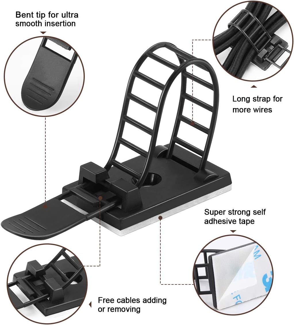 Adhesive Cable Manament Clips with Zip Ties, Adjustable Nylon Cable