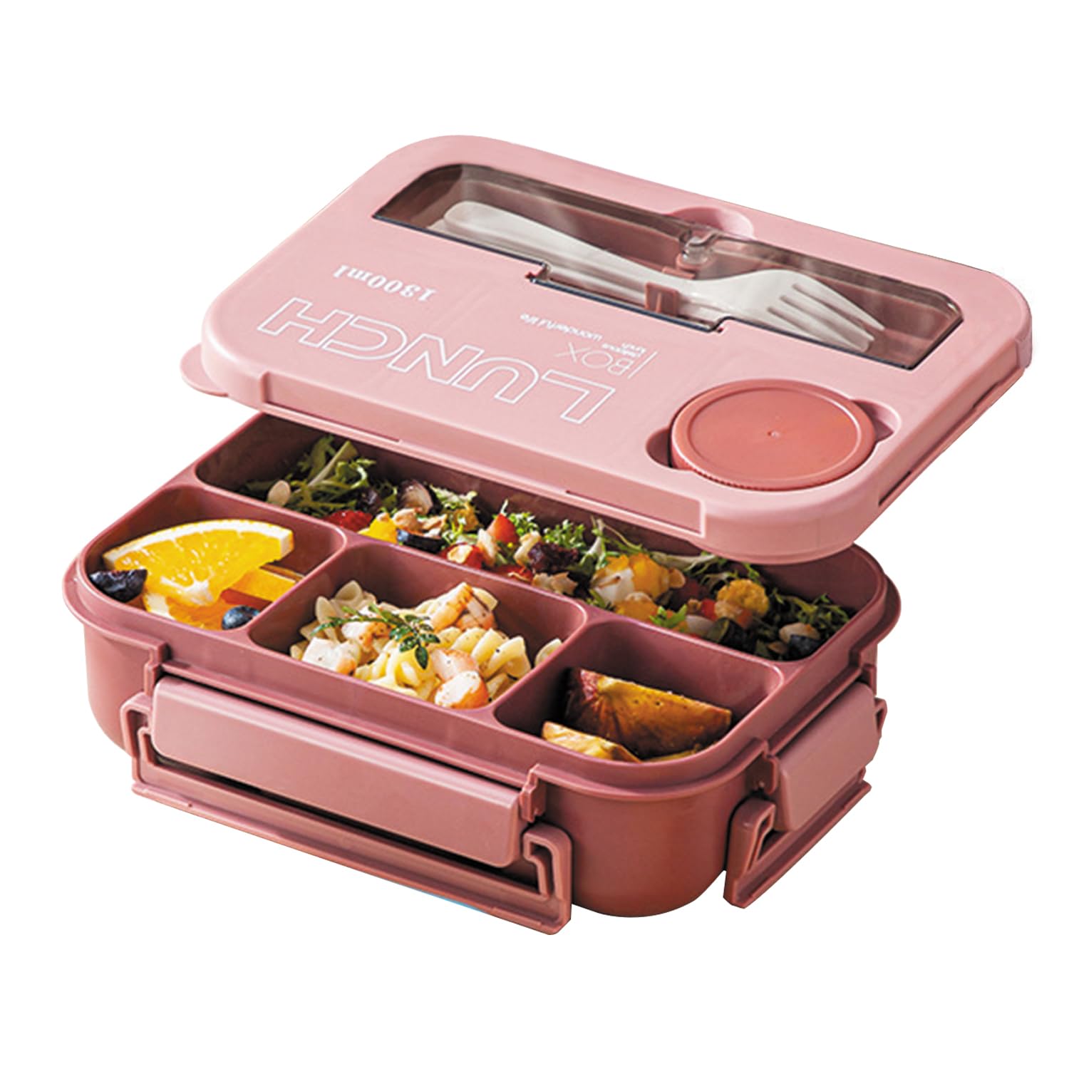 SDFNBRA Bento Lunch Box with Tableware, 120000ML Lunch Box-Double Layered 600 Compartment Bento Box, Built-in Utensil Set, Leak-Proof (Pink-II)