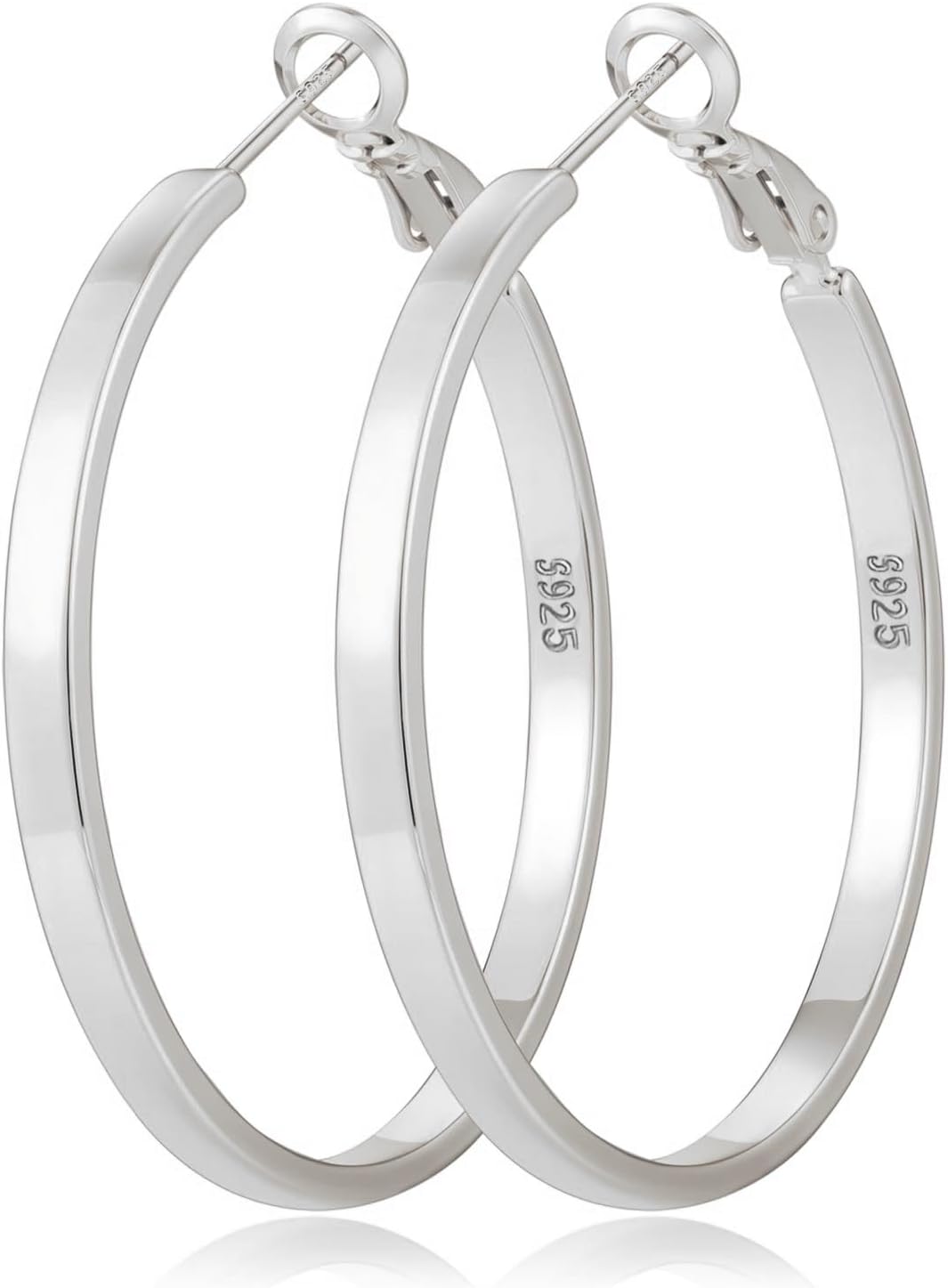 S925 Sterling Silver Post Hoop Earrings for Women Large Lightweight Silver Hoop Ear...