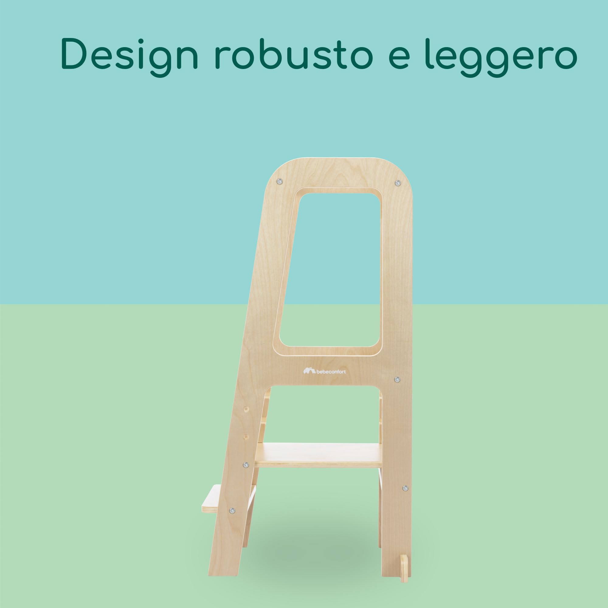 Bebeconfort Hoya, Torre Montessoriana Bambini e Bimbi Piccoli, 1,5-6 anni (10-30 kg), 3 Altezze Regolabili, Sicurezza Certificata, Torre di Apprendimento in Legno 6,2 kg, Design Durevole, Natural Wood