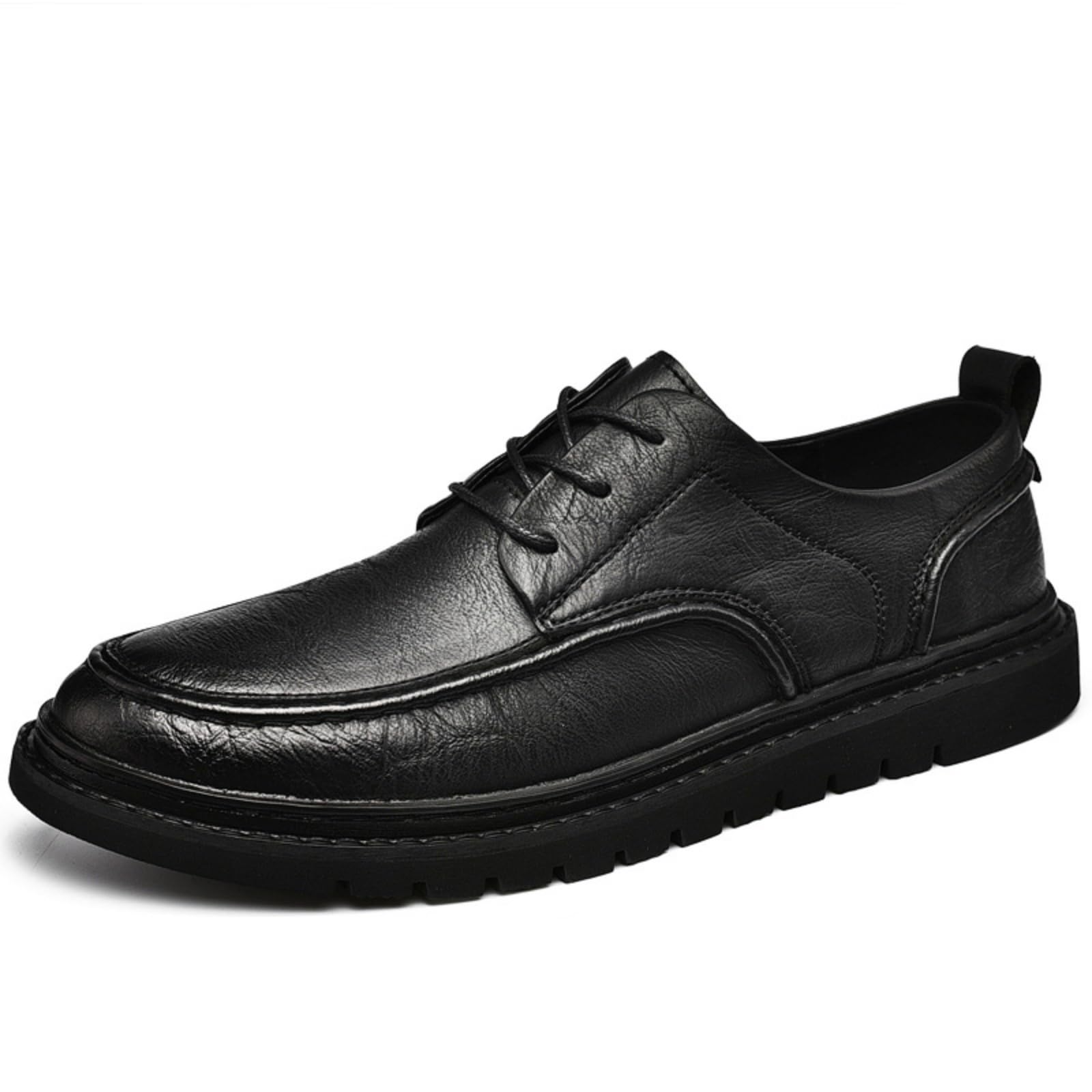 Mens Leather Dress Oxfords Shoes Casual Low Top Non-Slip Round Toe Derby Shoes for Formal Business Wedding