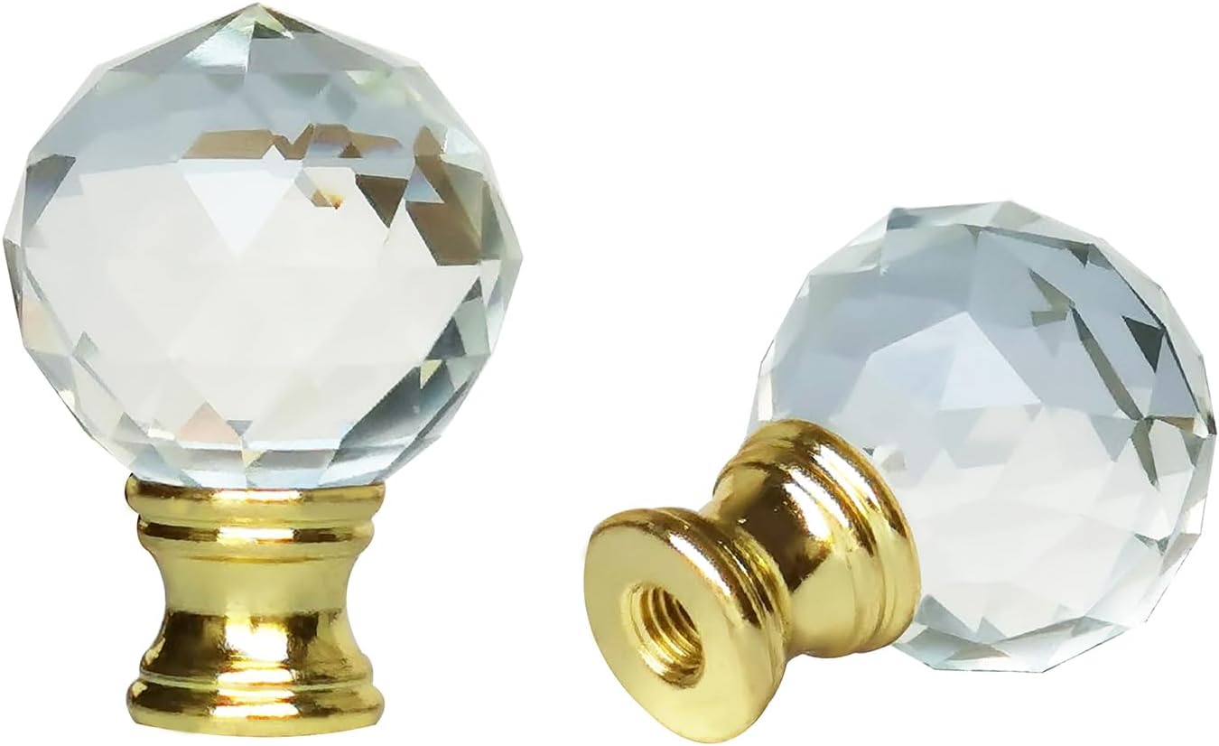 Crystal Glass Lamp Finials Decorative Lamp Shade Screw Top for Table and Floor lamp Shades Brass Base 2 pcs Pack (Brass)