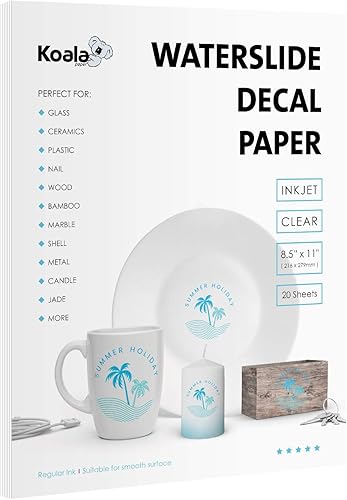 Koala - Papel adhesivo transparente para tobogán acuático, 20 hojas de 8.5 x 11 pulgadas, papel de transferencia de tobogán acuático transparente