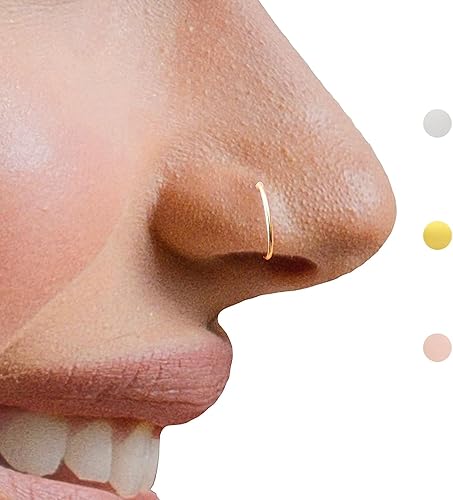 Miniatura 28 de LUCKYJEWUS Small Thin Gold or Sterling Silver Nose Ring Hoop for Women, Tiny Nose Piercing jewelry