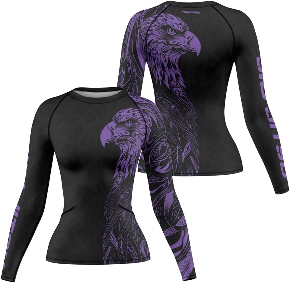 FORMONIES Eagle Women's Grappling Shirt - Long Sleeve Compression Rash Guards for BJJ MMA Combat Training
