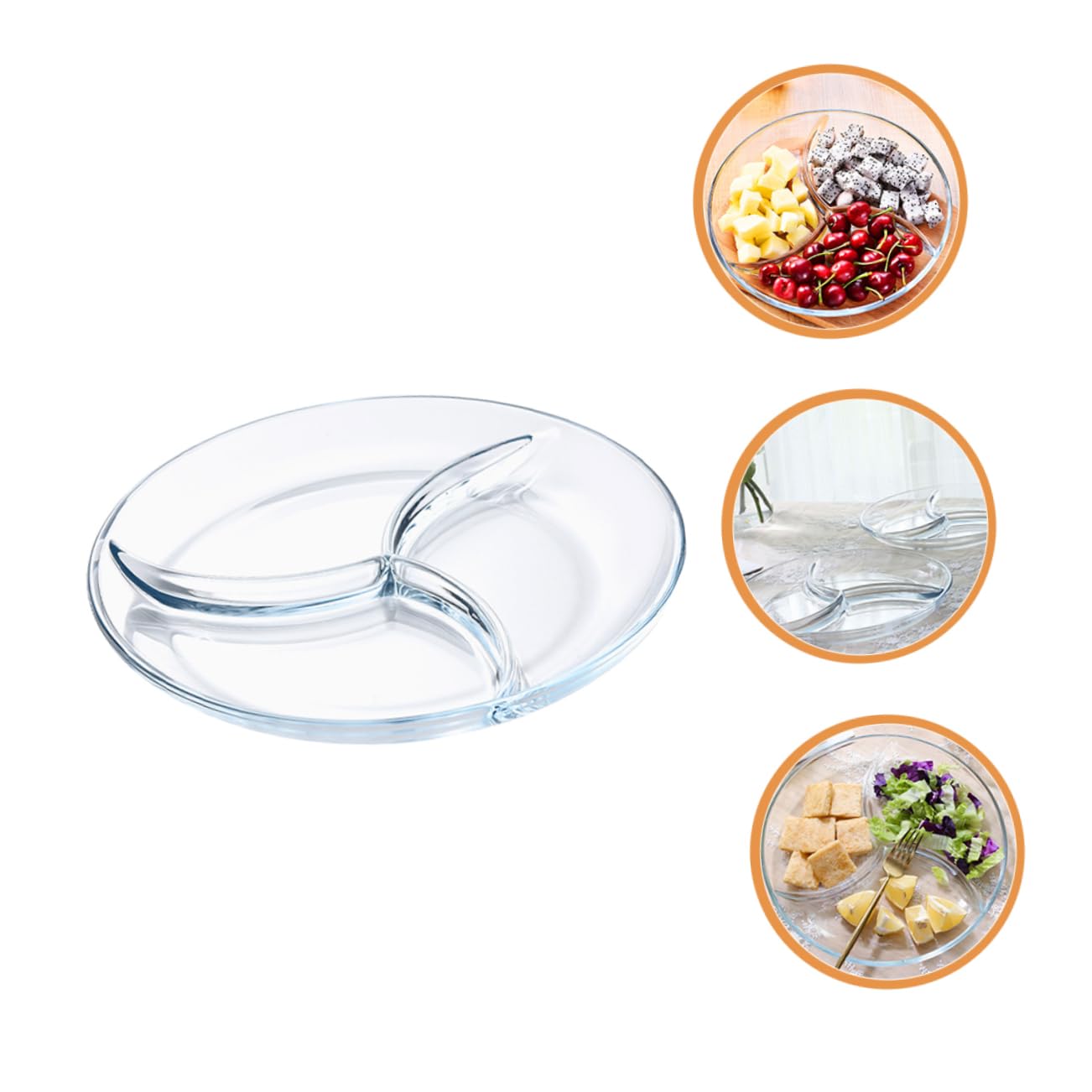 OUNONA Unterteilte Snackschale mit 3 Fächern aus Gehärtetem Glas und Mikrowellengeeignet Leicht für Picknicks und Outdoor Dining