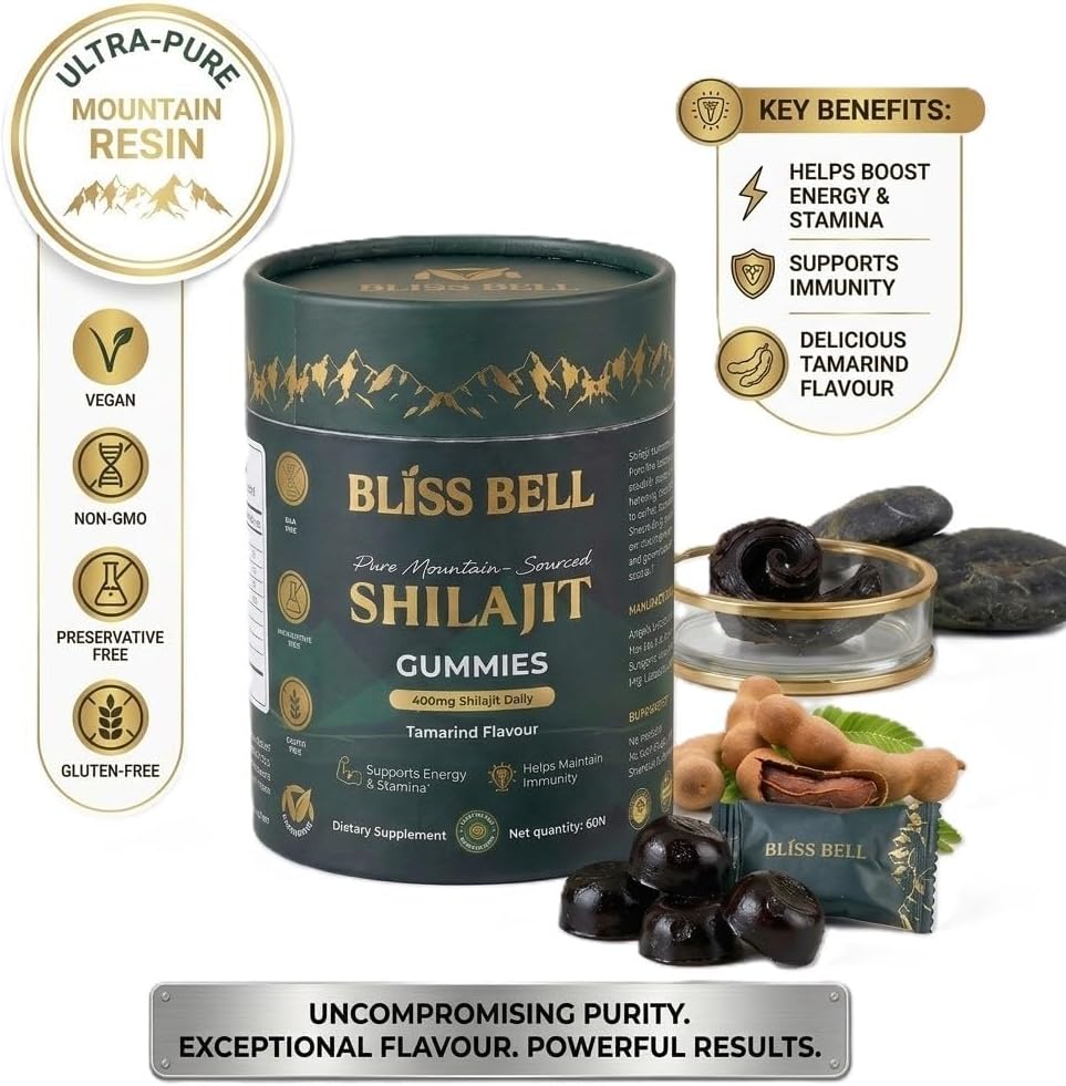 Shilajit Gummies – 400mg Pure Shilajit Resin | Tamarind Flavor | Daily Energy & Wellness Support | Vegan, Gluten-Free, Non-GMO | 60 Count