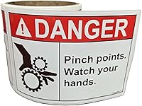 InStockLabels Pinch Points Danger OSHA Safety Labels, 3.5x5 Inch, 25/Roll - Durable Warehouse Machine Equipment Signs