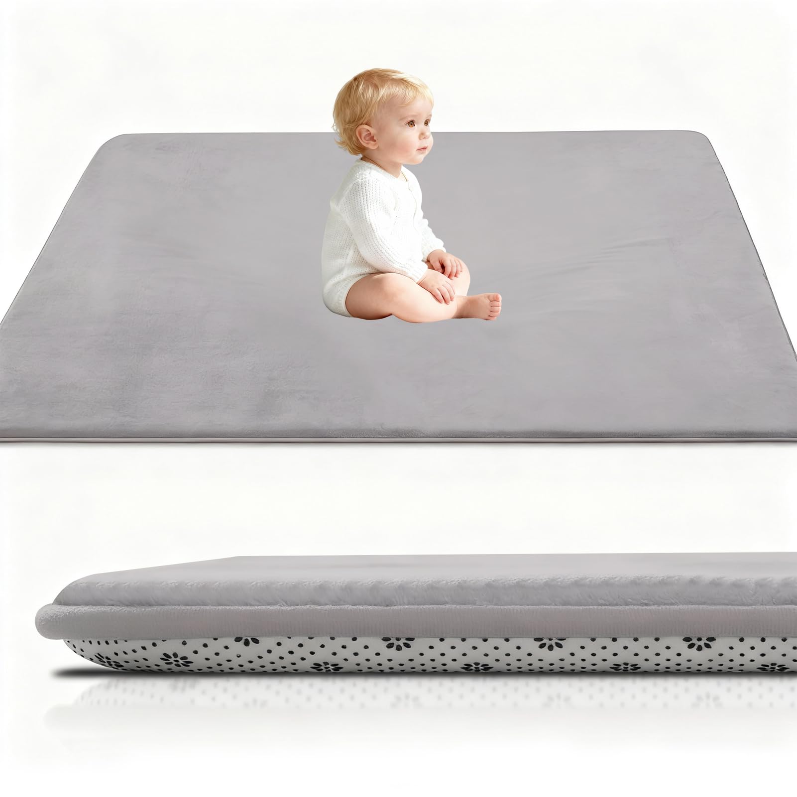 Stqyeiw 3cm Dicke Krabbelmatte Baby, Spielmatte Baby 150 x 220 cm Silbergrau Teppich für Kinderzimmer mit Memory-Schaum, Rutschfester Unterseite Krabbeldecke, Kinderteppich, spielteppich Kinder