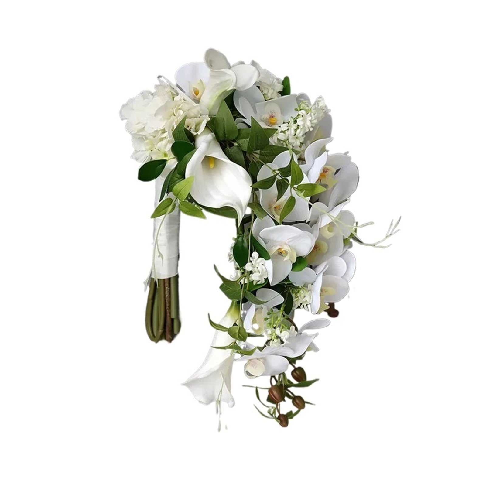 NDLHXKFRP Wedding bouquets for brides and bridesmaids, Artificial White Calla Lily Rose Wedding Bouquet Water Drops(Color 2)