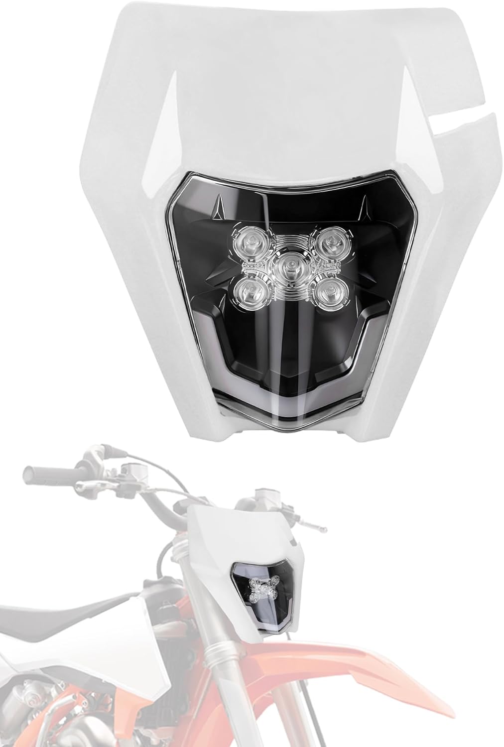 JFG RACING Dirt Bike Headlight LED,Universal Motorcycle Head Light Assembly Kit for Most Dirt Pit Bike Motorcycle Enduro Supermoto EXC XC XCF CRF CR DRZ YZF KLX- Imitation Carbon Fiber