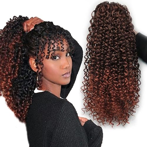 Extensión de cola de caballo rizada con cordón, extensiones de cabello afro rizado para mujer, extensiones de cabello rizado degradado de 16
