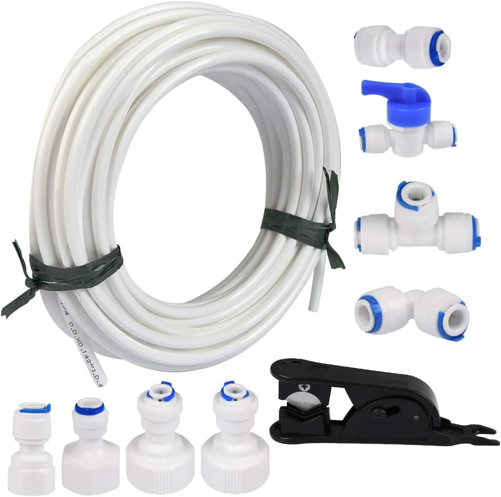 15Meters Water Supply Pipe Tube and Fridge Connectors Kit for European Style Double Fridge Refrigerator (1/4" Pipe)