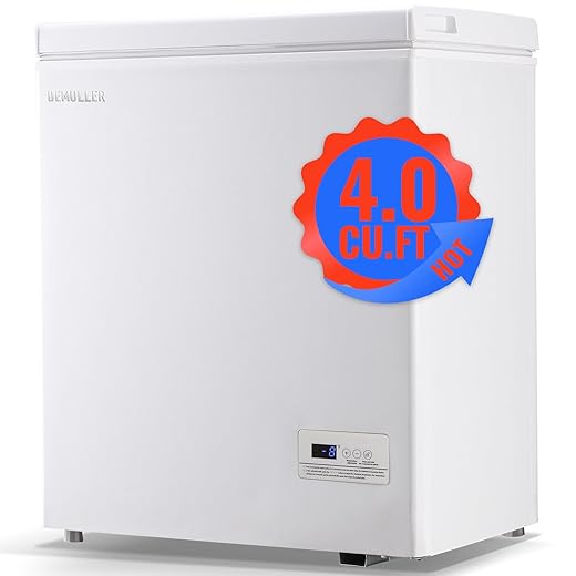 Deep Mini Freezer Top Open Door Compact Freezer Small Chest Freezer with Removable Storage Basket for Home Kitchen Garage White