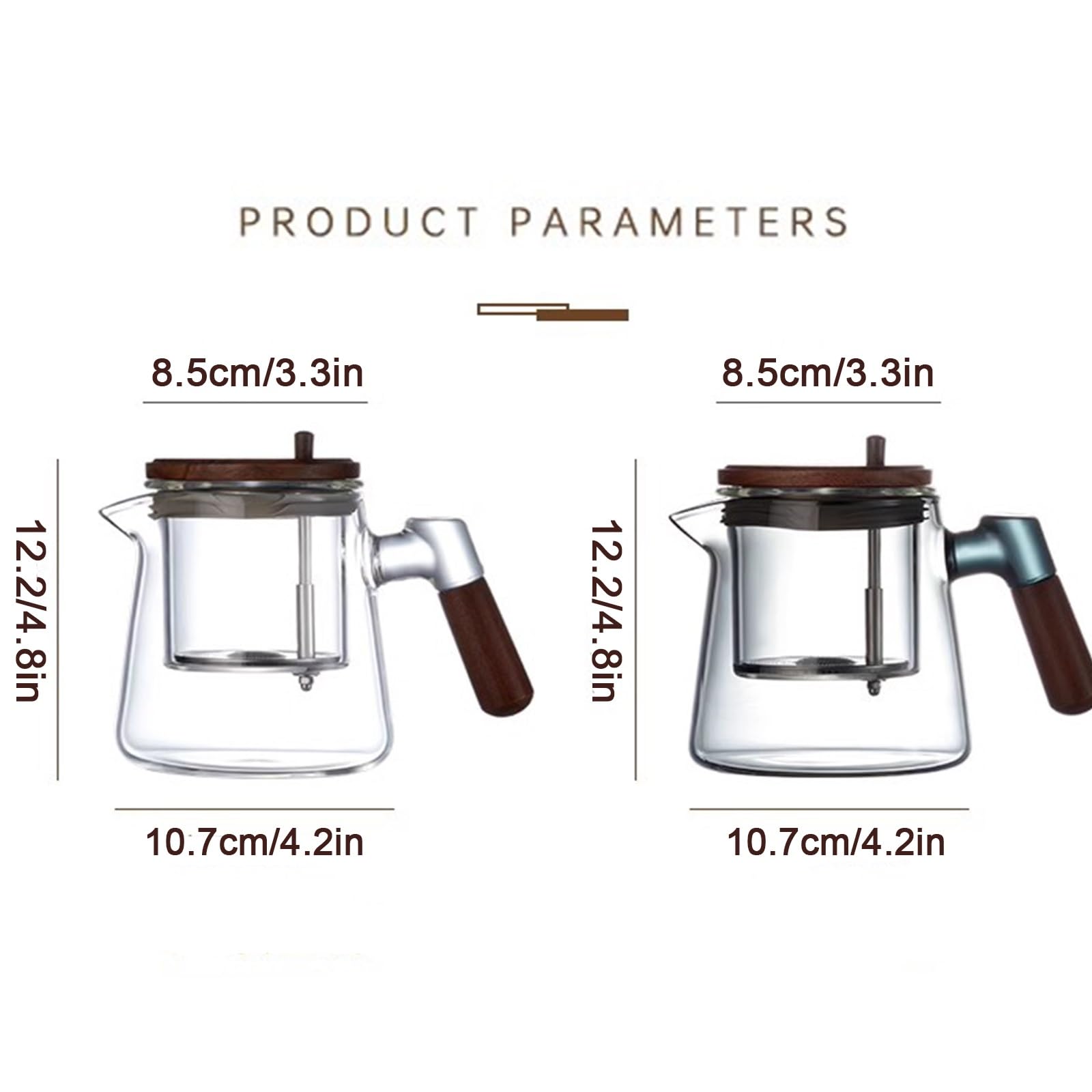 Teekanne aus Glas mit Sieb, hitzebeständige Teekanne aus Glas, 600 ml, mit Griff und Ausguss aus Walnussholz, herdplattensicherer Teekessel, transparente Teekanne mit Sieb for losen Tee(Transparent)