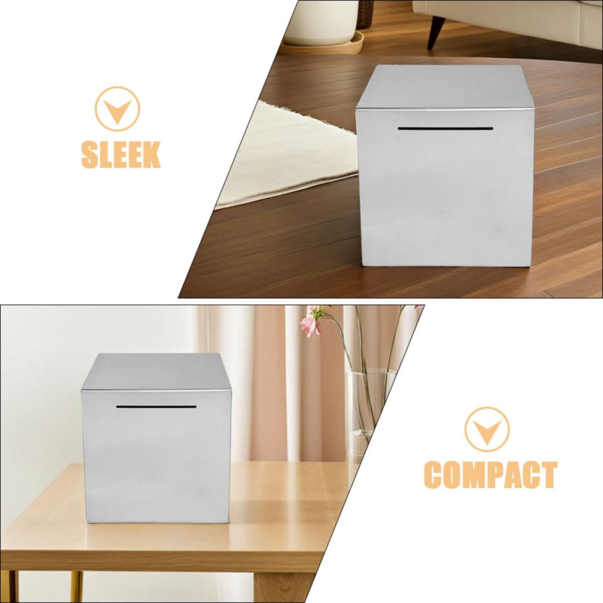 Tirelire en acier inoxydable 20x20x20 cm, boîte à économies non ouvrable pour bureau et collecte de dons, coffre-fort métallique argenté pour adultes