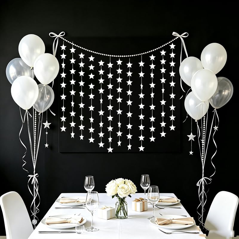 Image of White Shining Star Hanging Garland White Hanging Sparkling Star Streamer Glitter Star Bunting Banner Twinkle Star Backdrop for Wedding Baby Shower Birthday Christmas Decorations 40 Feet