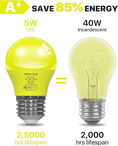 Miniatura 5 de ORALUCE Bombilla amarilla de porche equivalente a 40 vatios, bombillas LED A15 para decoración e iluminación de fiestas de Halloween, Navidad,