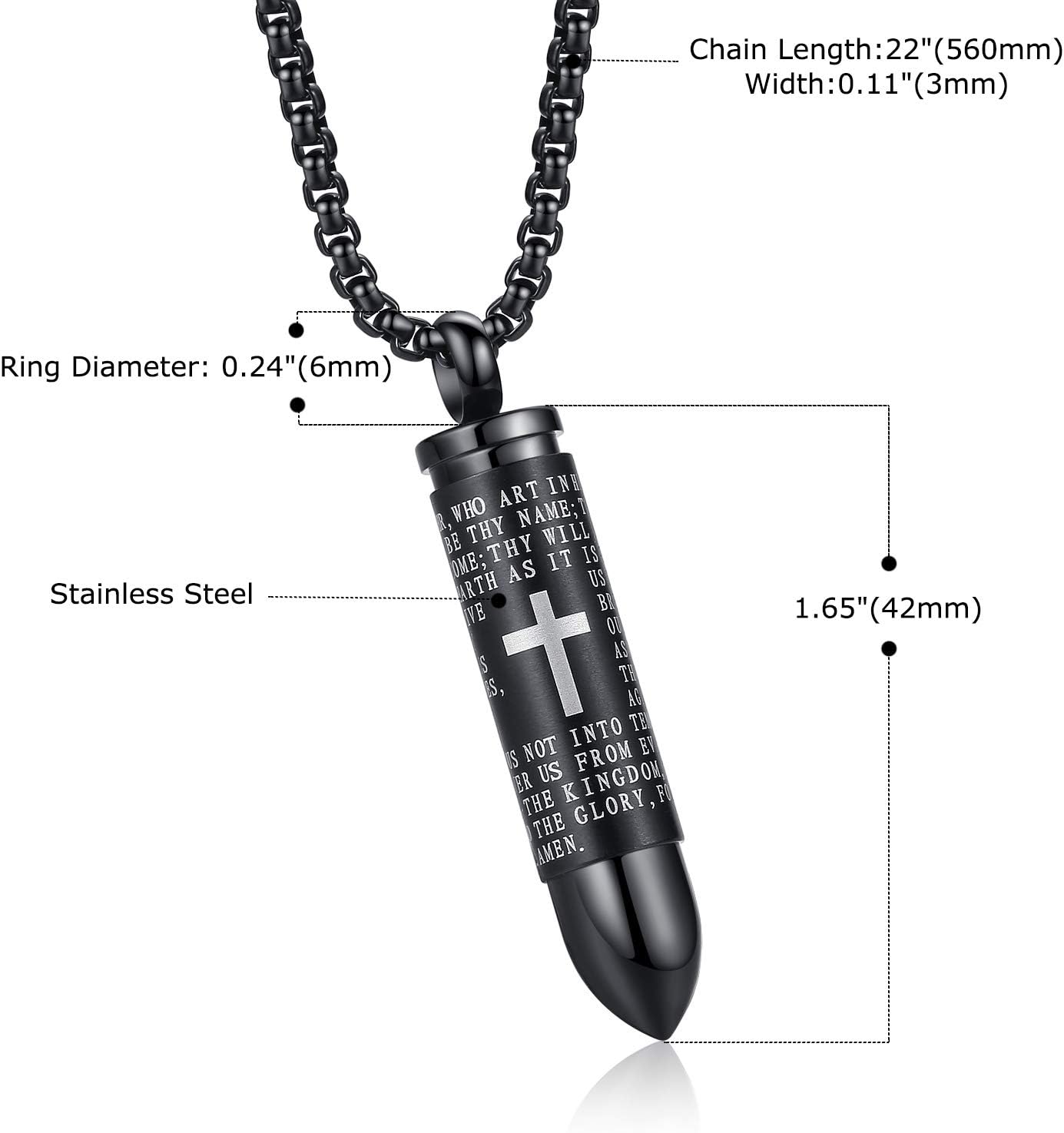 Stainless Steel Urn Necklace For Ashes Bullet Shaped Cremation Urn Jewelry Lords Prayer Mens Urn Pendant Necklace Waterproof - Image 6