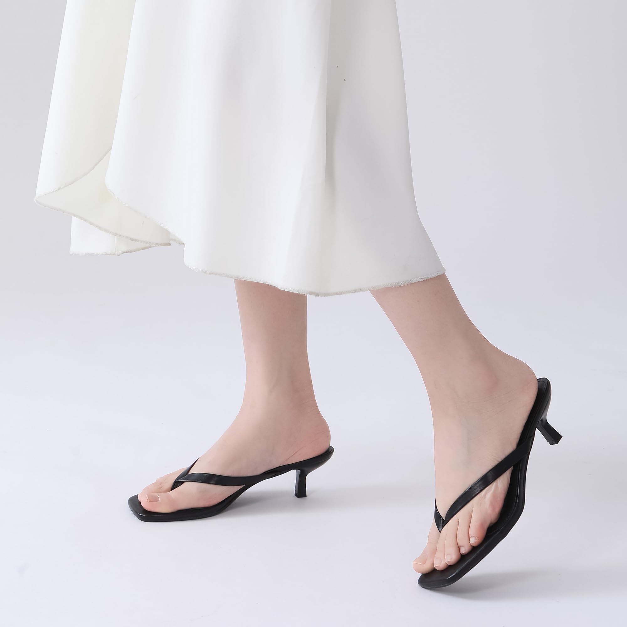 Sandali da donna con tacco a gattino, punta quadrata, infradito, 4,5 cm, sandali infradito da donna con tacco basso
