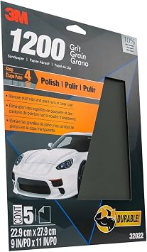 3M WetordryTM Sandpaper, 1200 Grit, 9 in x 11 in, 5 Sheets, Use for Wet and Dry Sanding, Longer Lasting Sandpaper, Great for Auto Body Repair, Smooth Finish, Waterproof Backing for Wet Sanding 32022
