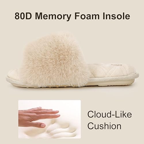 Miniatura 5 de LongBay Pantuflas planas de espuma viscoelástica de piel sintética para mujer, cómodas sandalias de punta abierta