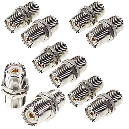 UHF Female to Female Connector Nut Bulkhead Panel Mount 10Pcs to SO239 Jack RF Coaxial Coax Cable Adapter Plug for PL-259
