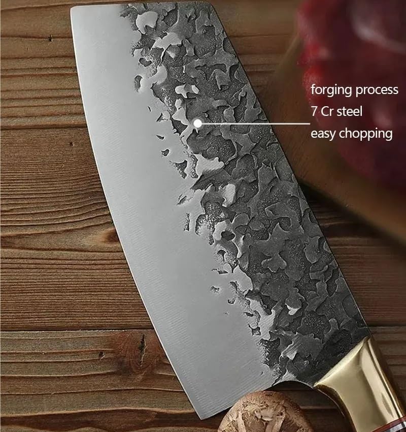 Meat Cleaver,Cleaver Knife 7 Inch Kitchen Knife 7cr Stainless Steel Butcher Knife Wooden Handle Forged Meat Cleaver Slicing Knives Chinese Knife