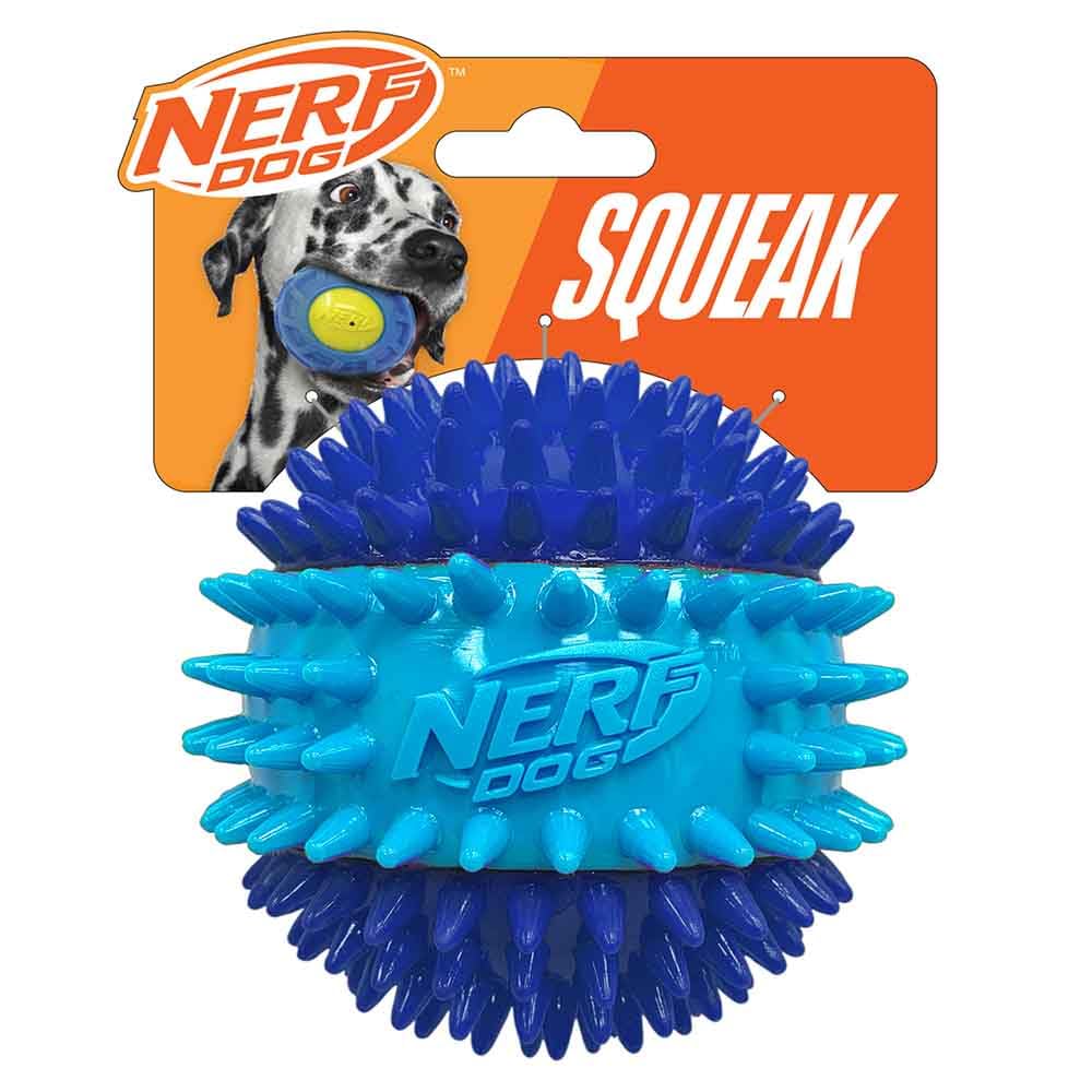 Nerf Dog 3 7in TPR 3-Part Spike Squeak Ball Dog Toy - Dark Blue Light Blue