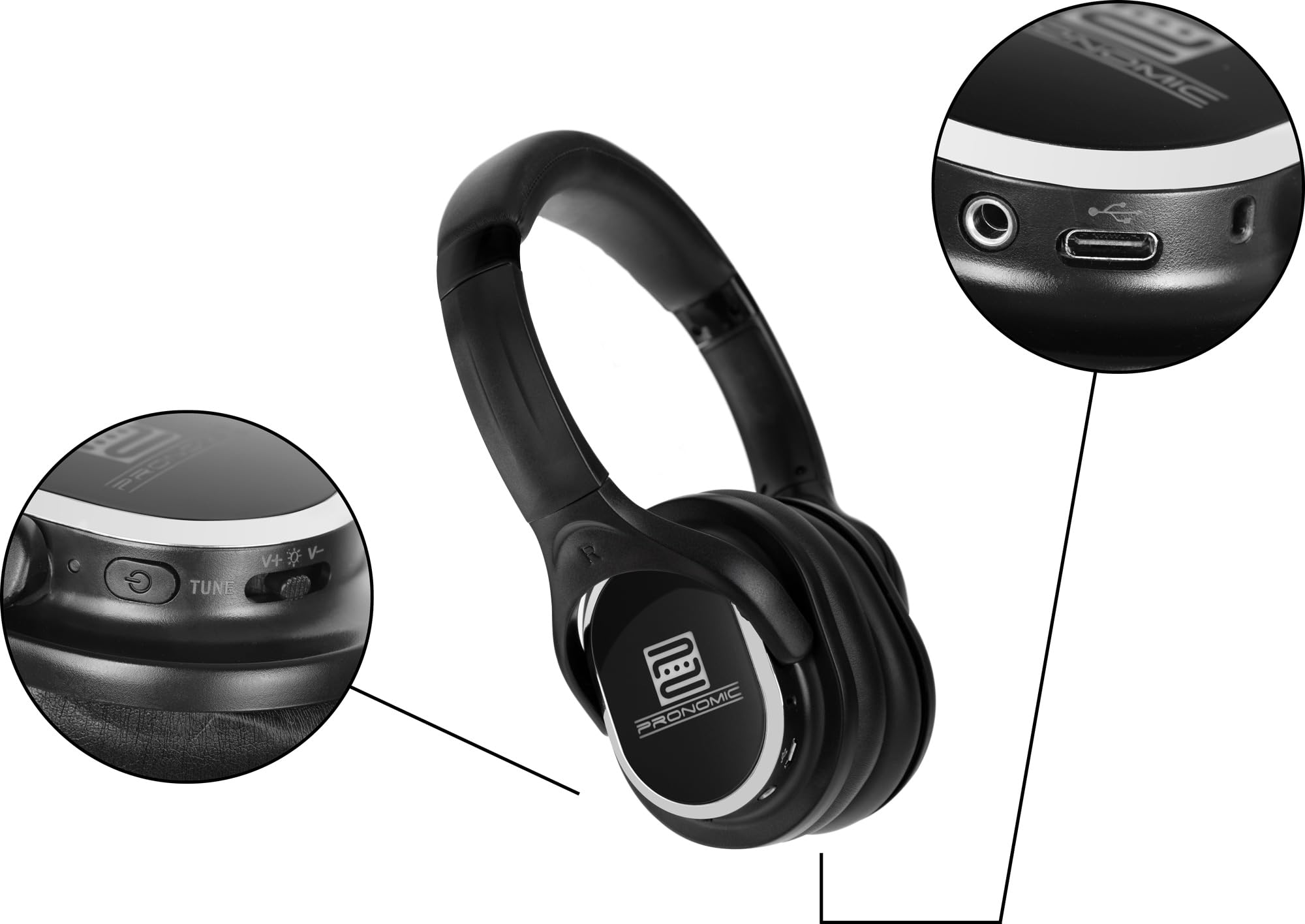 Pronomic SCBS-41 USB-C Silent Disco V2 Band Set - 1 Émetteur Et 4 Casques sans-Fil - 3 Canaux avec Mixs Séparés - Répétitions Silencieuses sans Câbles - USB-C - 863–865 MHz - Noir