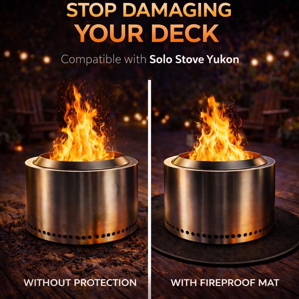 Fire Pit Cover & Fire Pit Mat Bundle (2-in-1) Fit for Solo Stove Yukon 27-29" - 28" Waterproof Heavy Duty Cover + 48" Fireproof Deck Protector, Solo Stove Yukon Accessories