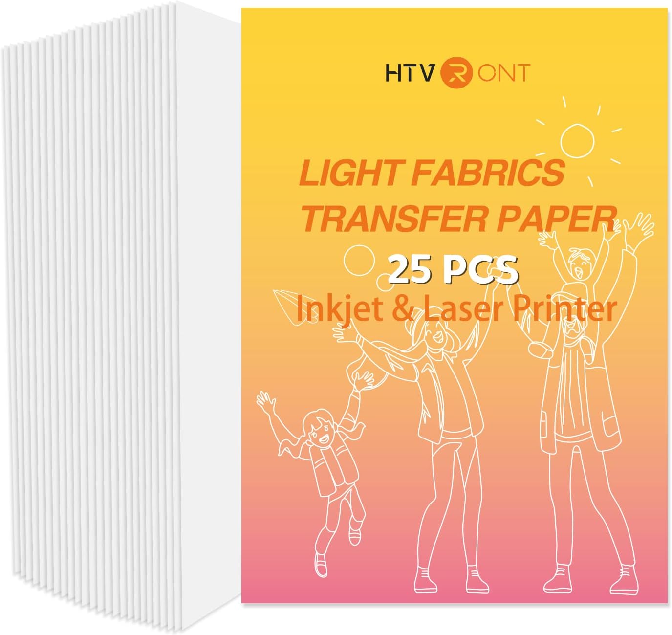 Heat Transfer Paper for Light T Shirts -25 Sheets 8.5x11" Iron on Transfer Paper for Inkjet & Laser Printer, Stretchable & Durable Printable Heat Transfer Vinyl, Easy to Use