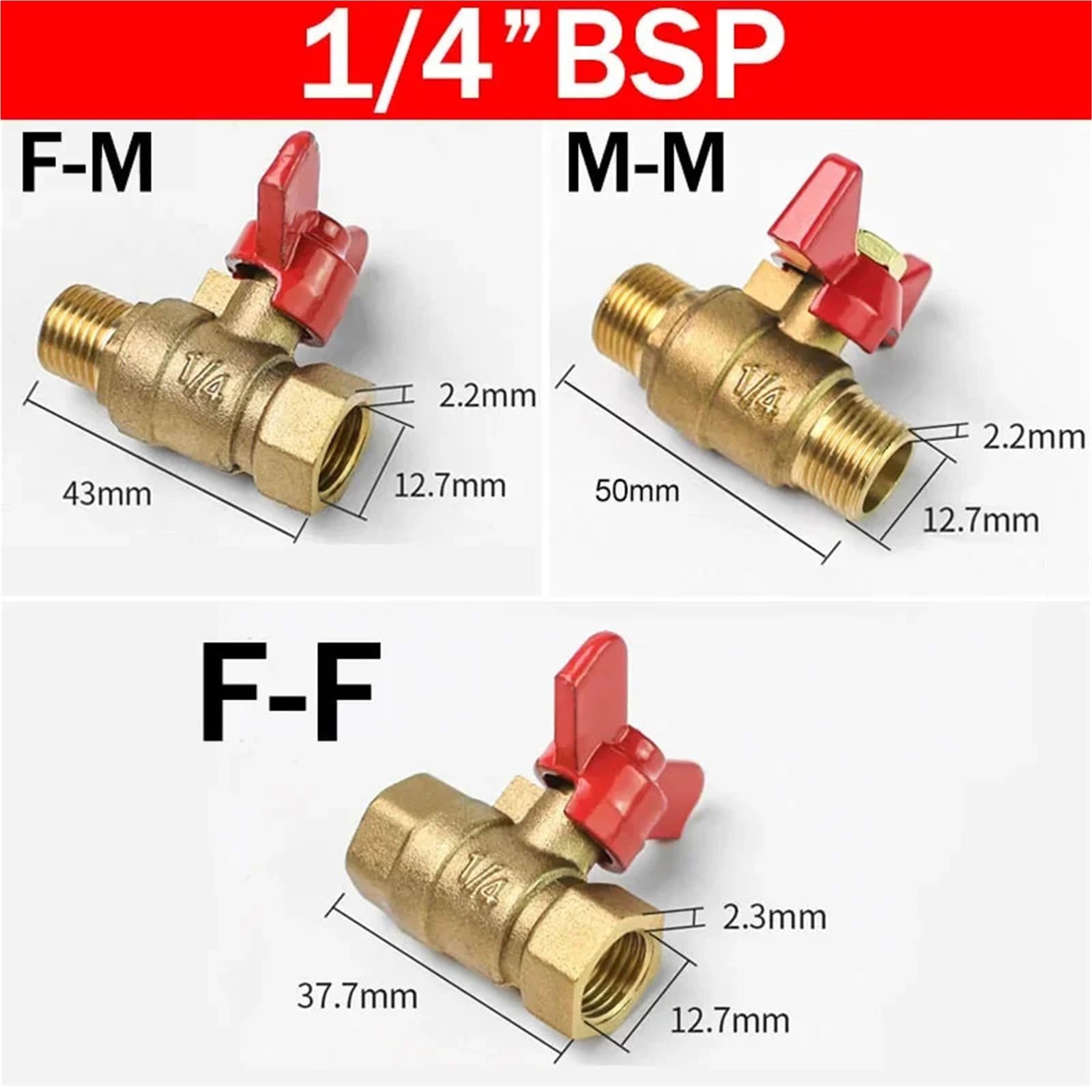 5/20pcs 1/8 "1/4" 3/8 "1/2" filettato mini maschio a femmina valvola a sfera in ottone compressore d'aria acqua gas olio valvola di arresto
