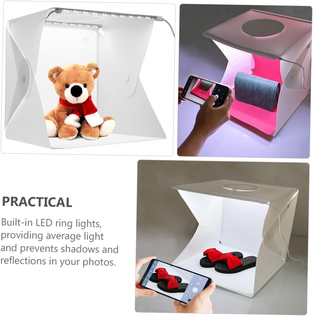 SEWACC Portable Photography Light Box 40cm with LED Lighting Tent, Foldable Small Studio Photo Box with Dual LED Strips and Two-Color Backgrounds for Product and Jewelry Photography