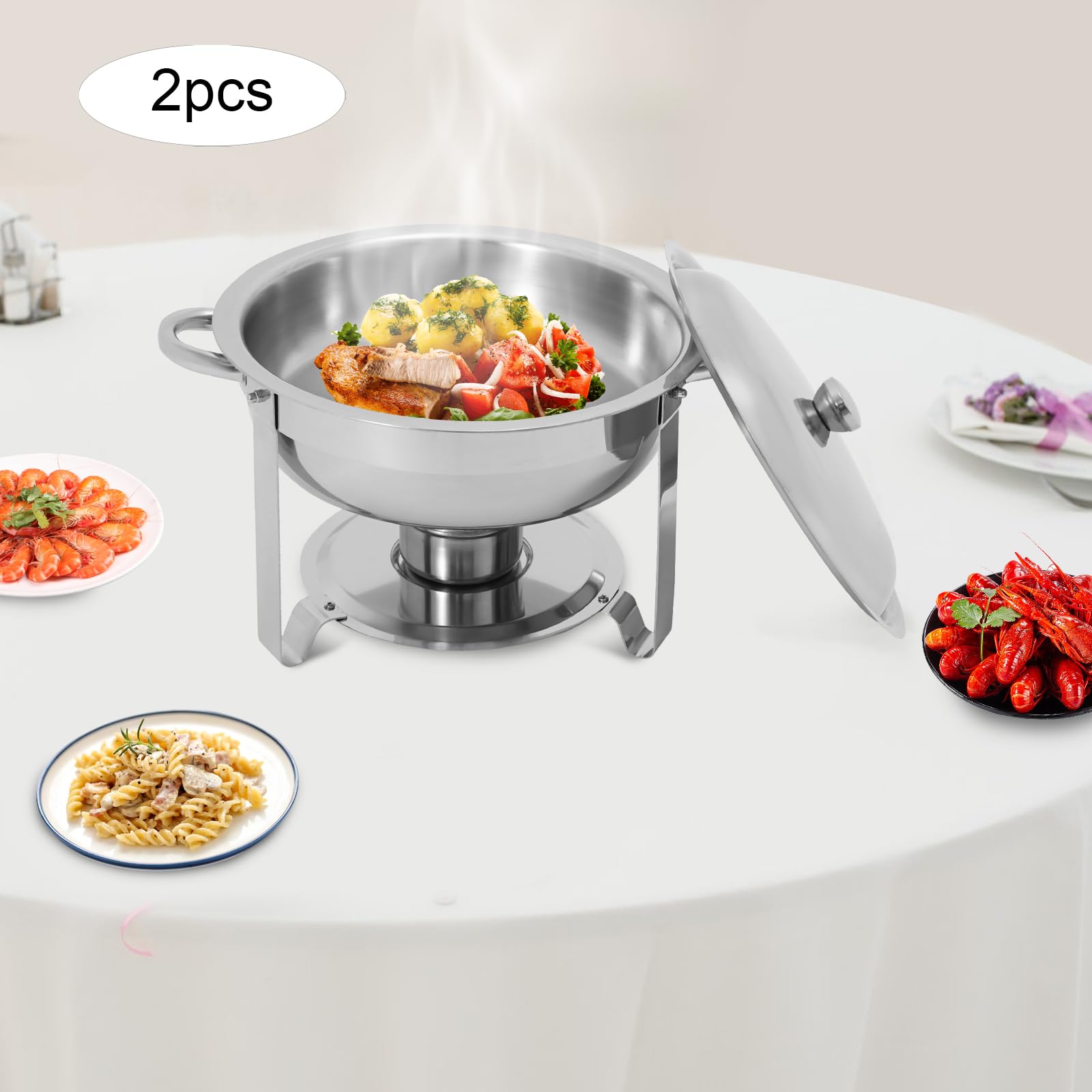 Set di 2 caldi, 4,5 l, Chafing Dish Buffet, per buffet e matrimoni, argento