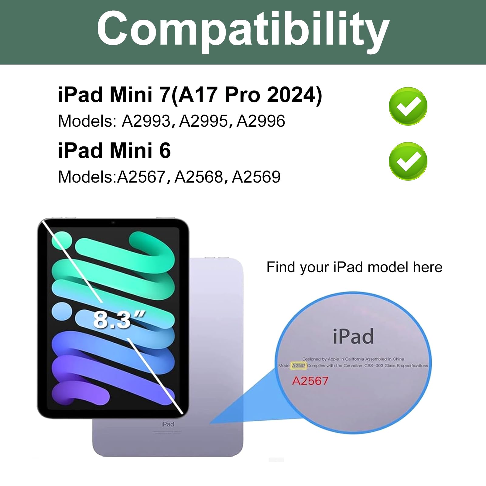 WINCHKING Backlit Keyboard Case for iPad mini (A17 Pro) 7th Generation/Mini 6th Gen 8.3 Inch,7-Color Backlit,Detachable Wiress Keyboard Folio Case with Pencil Holder for iPad mini 7/6,Dark Green