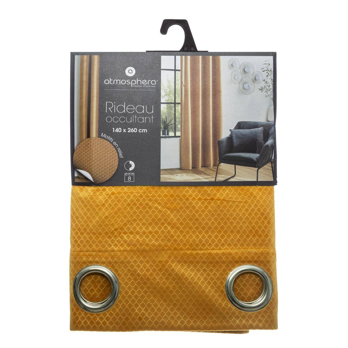 ATMOSPHERA Tenda Oscurante Otto In Velluto – Giallo Senape, 140x260 Cm, Tessuto In Rilievo, Perfetta Per Soggiorno E Camera