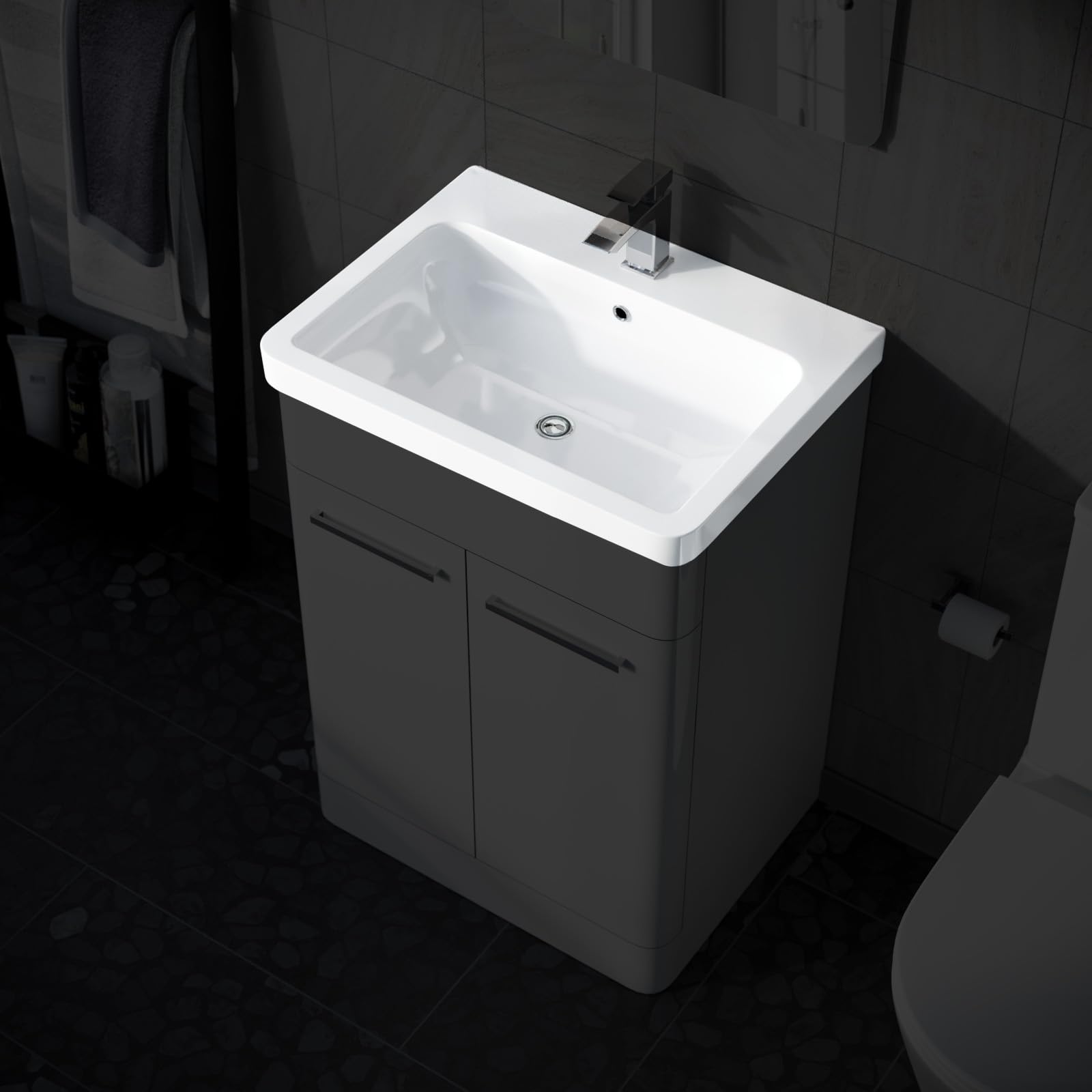 600mm White Ceramic Mid-Edge Basin Comes with Single Tap Hole and Overflow