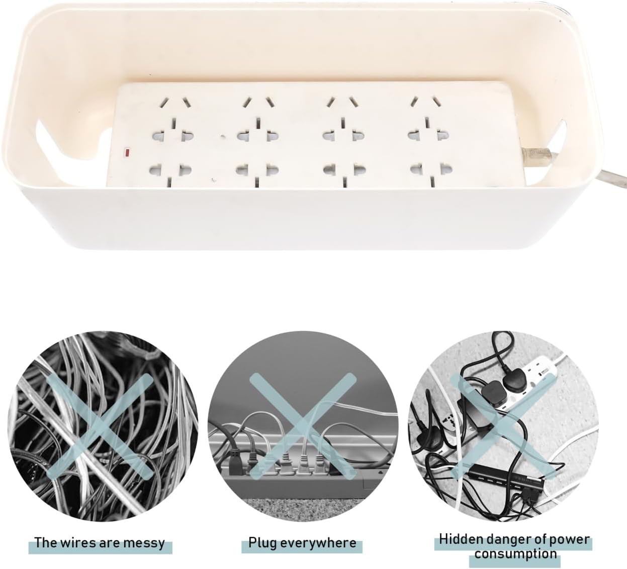 Cable Management Box with Cover 11.81 Inch Power Strip Storage Organizer Cord Hider Box Household Wire Storage Container for Home and Office Use
