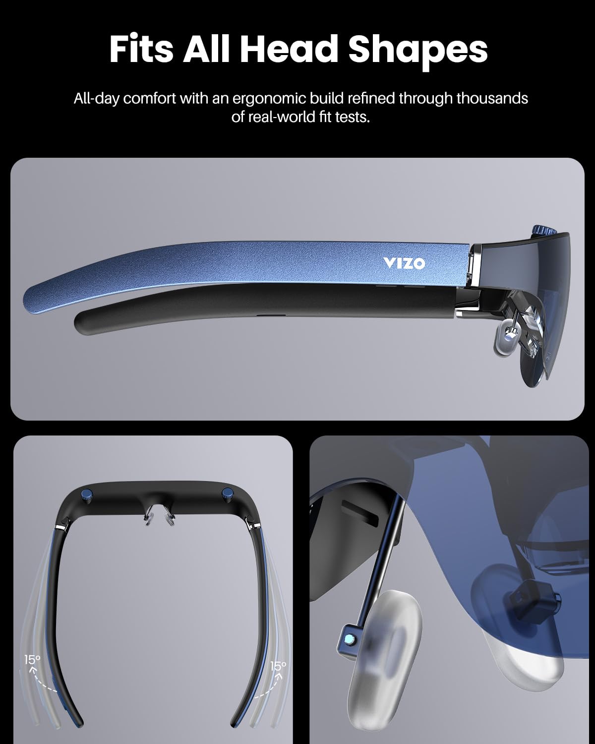 TOZO VIZO V1 AR Gafas, Pantalla de 1800 nits, Altavoces estéreo, Pantalla Virtual de 118”, Modes 2D/3D, Cine y Juegos, Compatibles con iPhone, Android, PC y más,Azul Añil