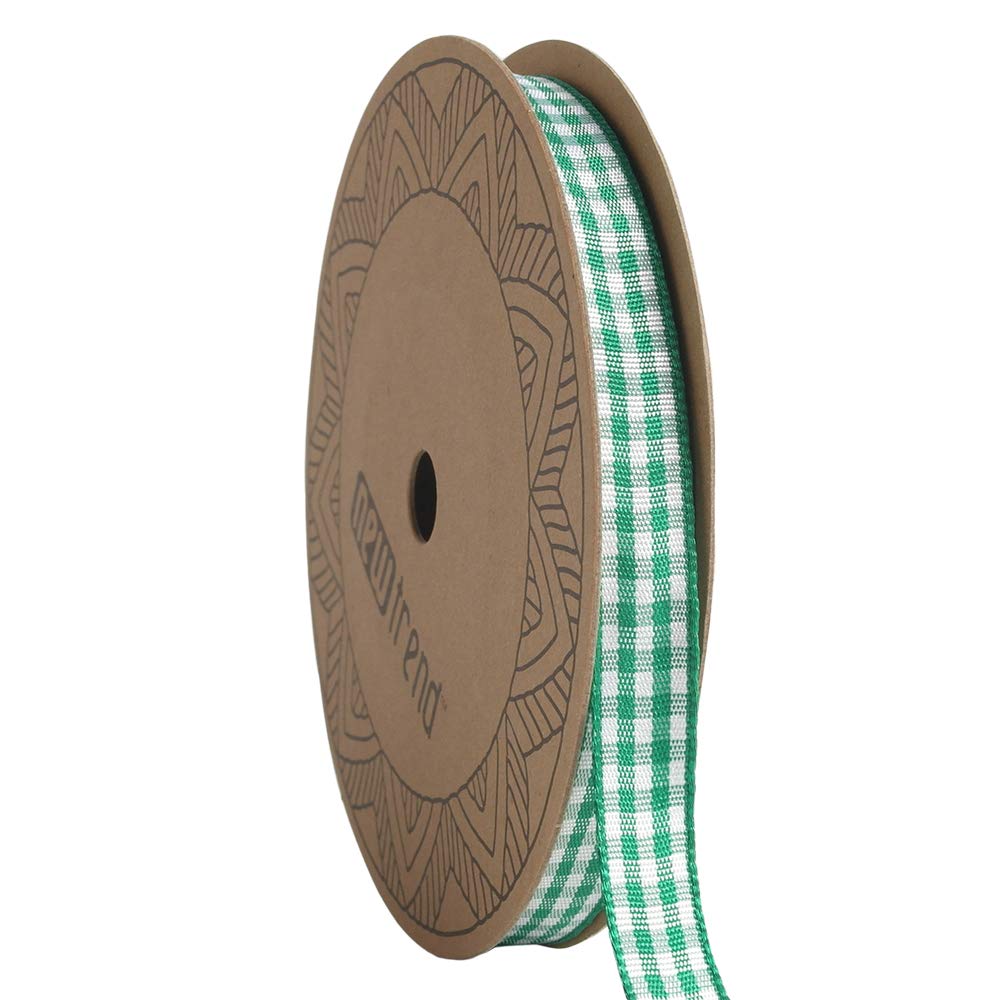 NewTrend Gingham Ribbon 25 Yard Each Roll 100% Polyester Woven Edge（3/8-inch,Green）