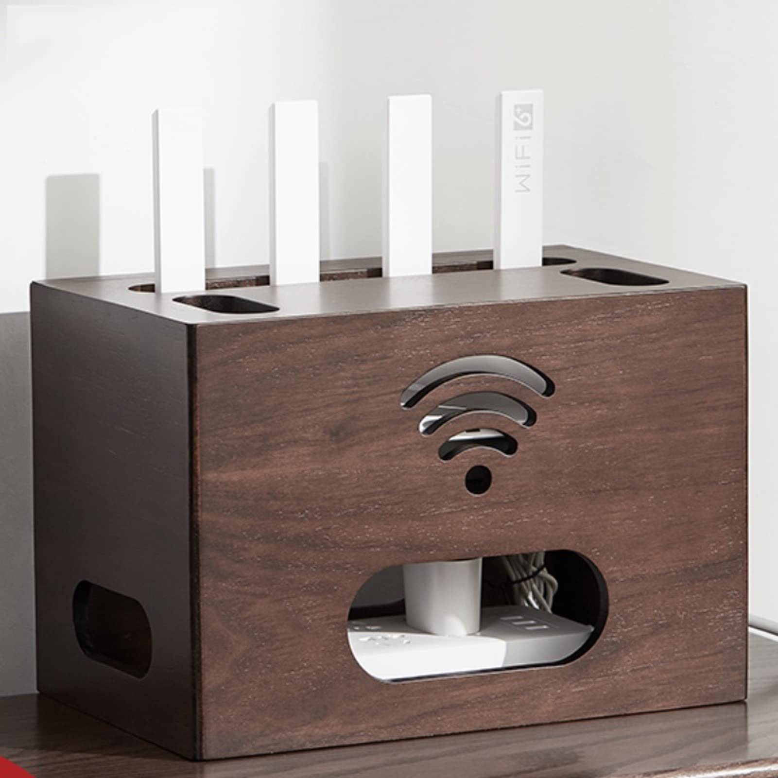 Kabelmanagement Holz-Router-Aufbewahrungsbox Set-Top-Box-Rack Netzteil TV-Line-Box Steckdosenschutz Dekorative Abschirmbox Kabelbox