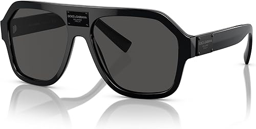 Dolce & Gabbana 0DG4433 Pilot Gafas de sol con montura negra y lentes gris oscuro, 2.283 in, Negro -
