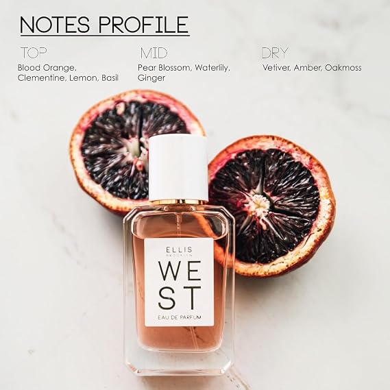 Ellis Brooklyn WEST Eau De Parfum Travel Spray - Blood Orange Pear Blossom Vetiver - Clean Vegan Non Toxic Unisex Fragrance - 10 ml