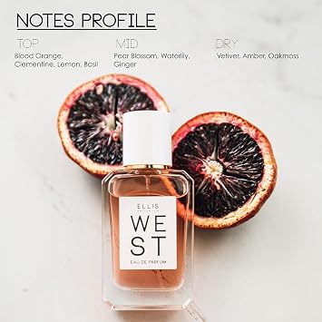 Ellis Brooklyn WEST Eau De Parfum Travel Spray - Blood Orange Pear Blossom Vetiver - Clean Vegan Non Toxic Unisex Fragrance - 10 ml